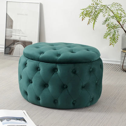 Modern Tufted Velvet Oval Storage Ottoman - Multifunctional Footrest Stool with Hidden Storage Space for Living Room Bedroom