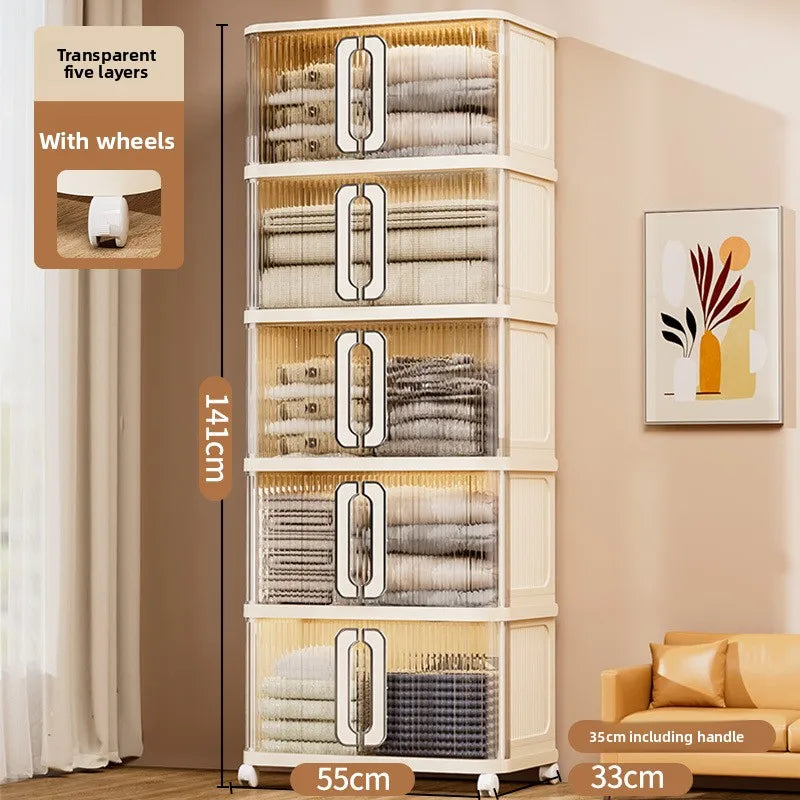Large Capacity Cream Wind Storage Cabinet Quilt Wardrobe Free Installation Folding Storage Shelf Storage Box Locker