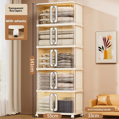 Large Capacity Cream Wind Storage Cabinet Quilt Wardrobe Free Installation Folding Storage Shelf Storage Box Locker