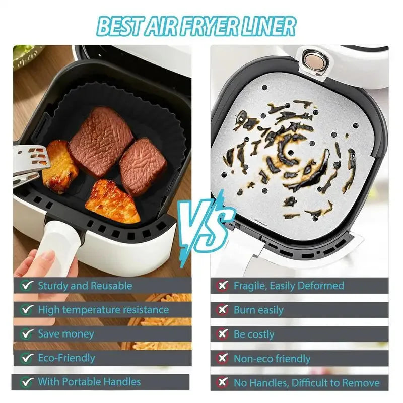 Silicone Air Fryer Liners Pot Square Airfryer Basket Plate Cooking Gadgets Reusable Non-stick Pizza Pan Oven Kitchen Accessories