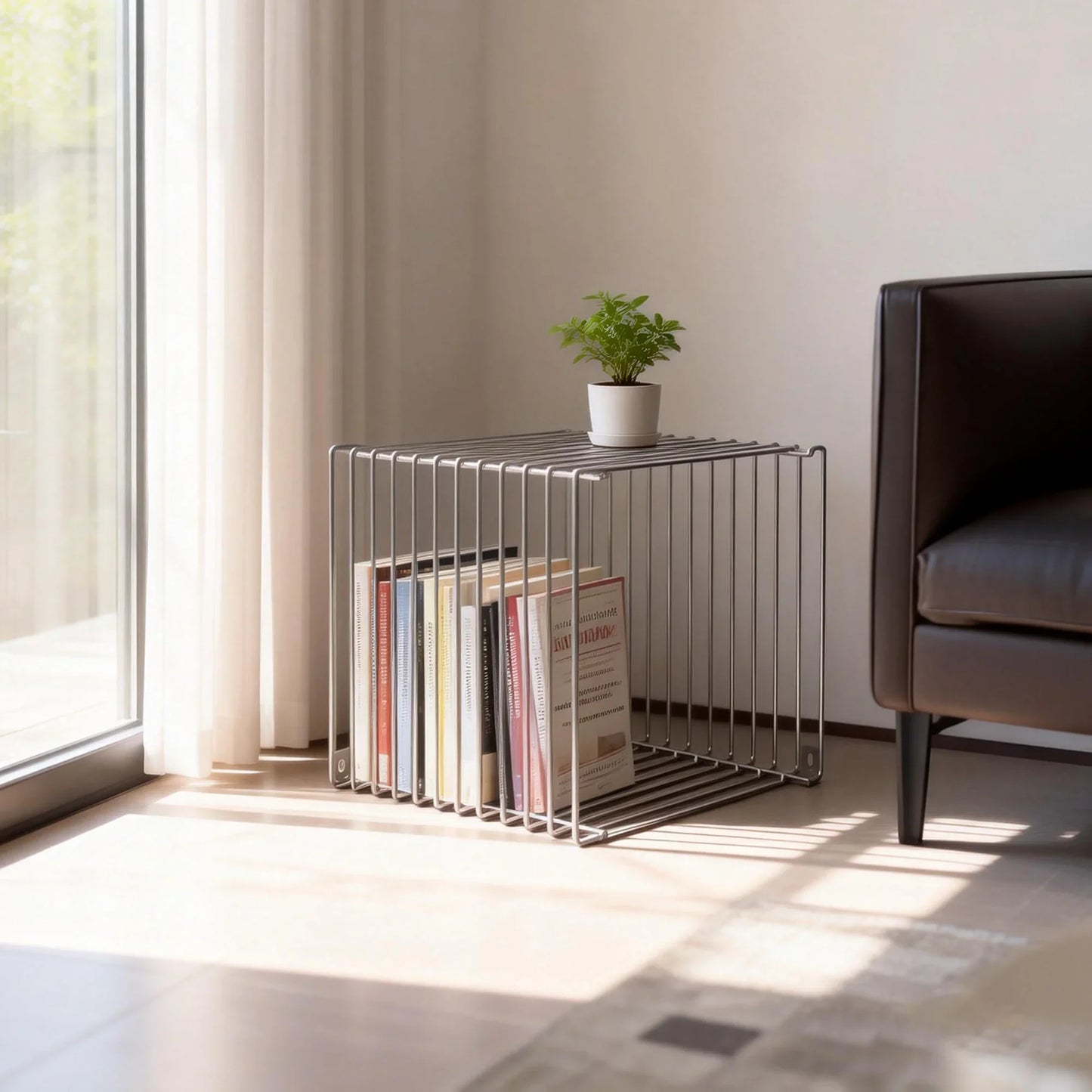 Side Table with Metal Frame, Modern Minimalist End Table, Space-Saving Bedside Table, Nightstand Suitable for Bedroom
