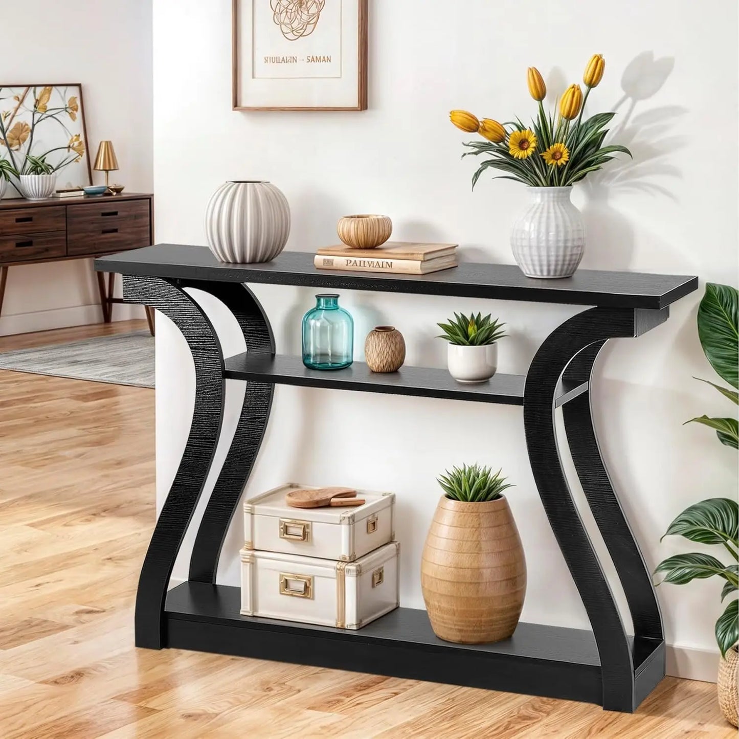 Console Table, Entryway Table with 3 Tier Storage Shelves, Narrow Long Sofa Table for Entryway, Living Room, Hallway, Couch