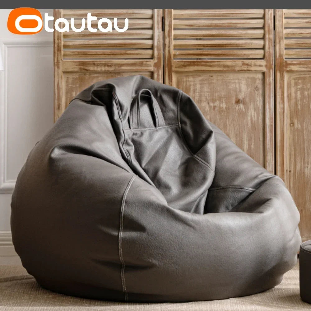 OTAUTAU 4ft Big Faux Leather Bean Bag Cover Without Filler Outdoor Beanbag Chaise Lounger Pouf Salon Game Movie Sac Puff DD004
