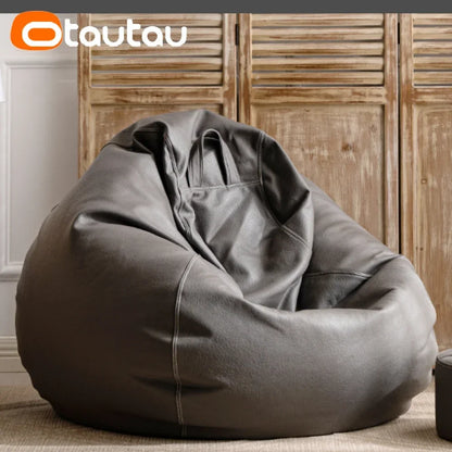 OTAUTAU 4ft Big Faux Leather Bean Bag Cover Without Filler Outdoor Beanbag Chaise Lounger Pouf Salon Game Movie Sac Puff DD004