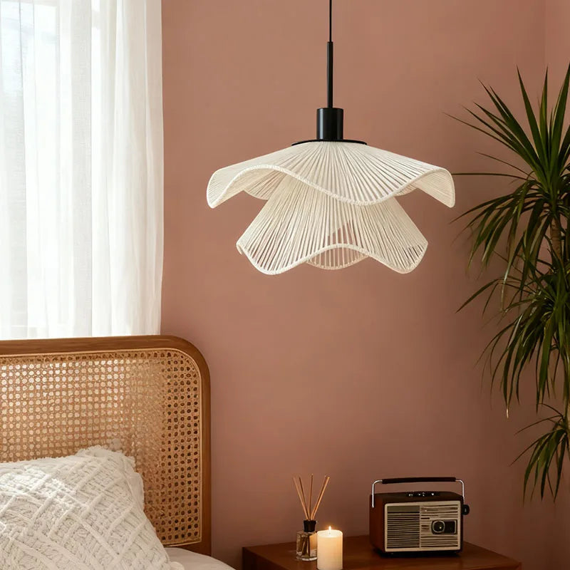 Rattan Flower pendant Lamp LED Chandelier Home Decoration Living Room Dining Indoor Bedroom Bedside Height Adjustable