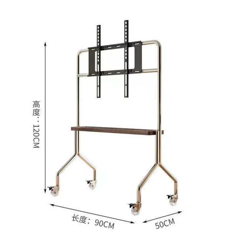Stainless steel TV floor stand movable vertical wheeled trolley TV stand living room bedroom universal hanger Storage rack