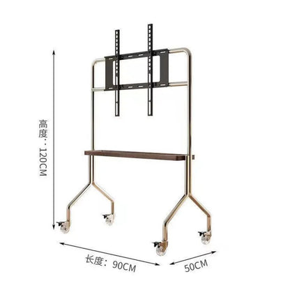 Stainless steel TV floor stand movable vertical wheeled trolley TV stand living room bedroom universal hanger Storage rack