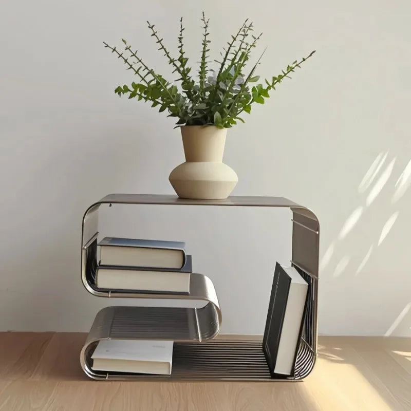 Modern Scandinavian Metal Coffee Table Living Room Furniture Sleek  Side Table Minimalist Storage for Magazines and Books