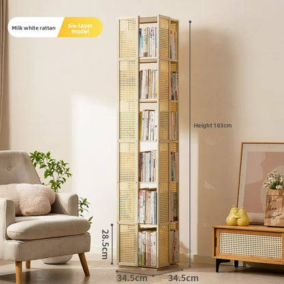 All solid wood rotating bookshelf 360-degree bookcase multi-layer storage home living room removable children's floor rack