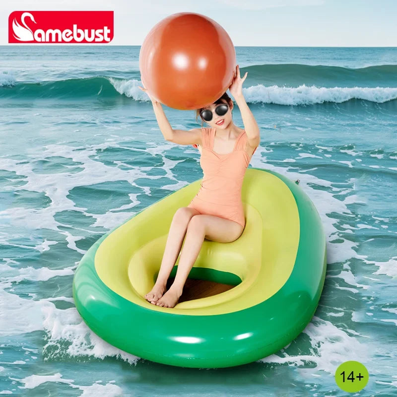 Camebust Inflatable Pvc Floating Avocado Swimming Ring Water Pool Floats Air Lounge with Inflatable Ball for Party Decoration