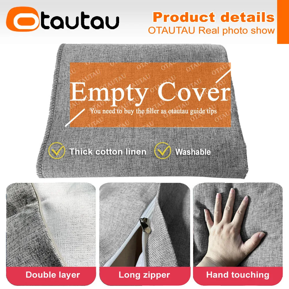 OTAUTAU Cotton Linen Pillow Sac Cover Double Sofa Bed Case Square Beanbag Chaise Lounge Recliner Floor Seat Couch DD008