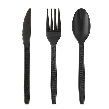 Disposable Tableware Solid Black Theme Birthday Party Paper Napkins Cups Plates Tablecloths Knife Fork Spoon Party Decorations