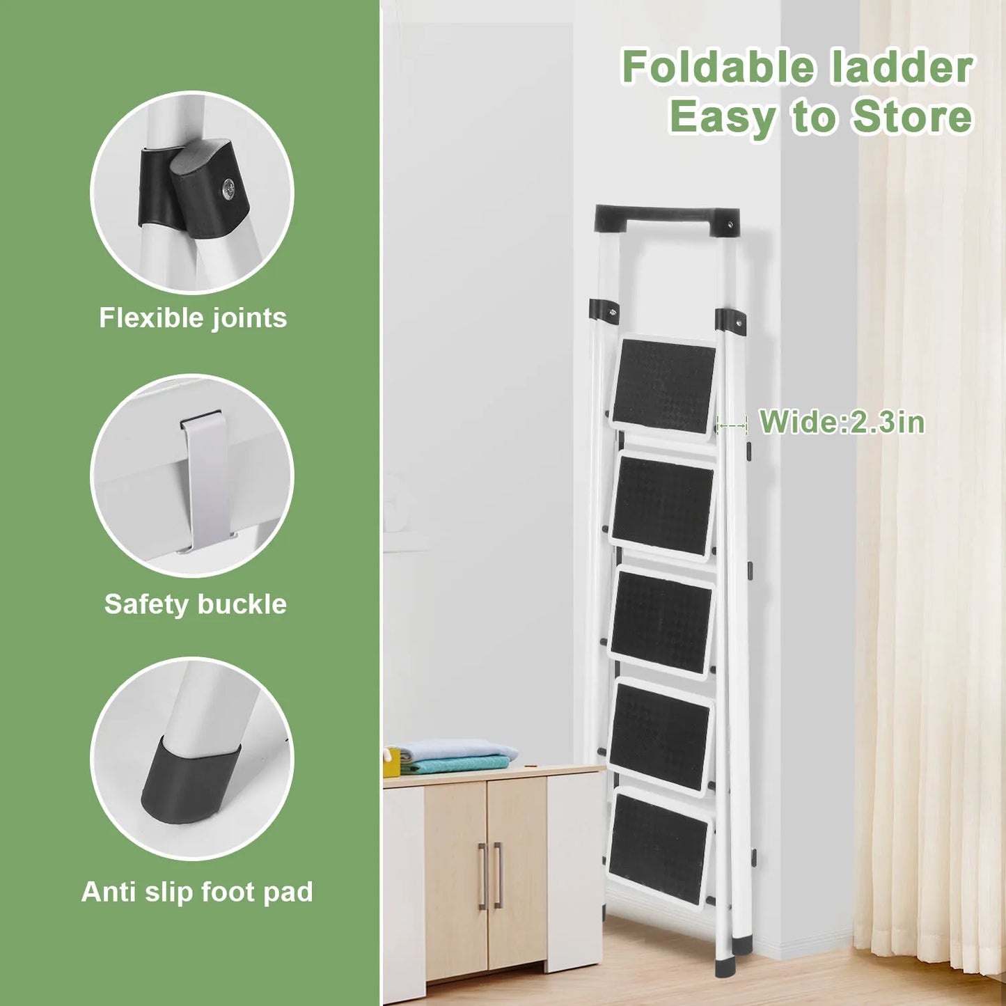 Step Ladder, Folding Step Stool, Heavy-Duty Step Ladder Stool with Handrail Wide Pedal, Anti-Slip Step Ladder with Handgrip