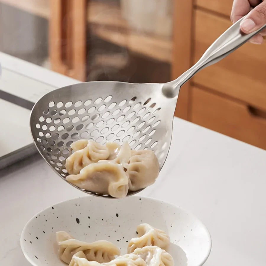 1pc Large Durable Stainless Steel Colander Skimmer Spoon, Heavy Duty Food Strainer Spoon  for Frying & Cooking, Kitchen Utensils