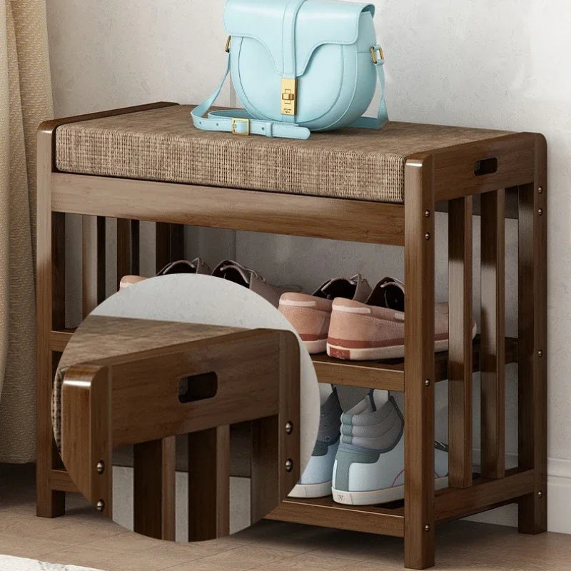Shoe change stool Home door entry bench Solid wood shoe stool Storage shoe rack Simple bench Soft bag Sofa stool