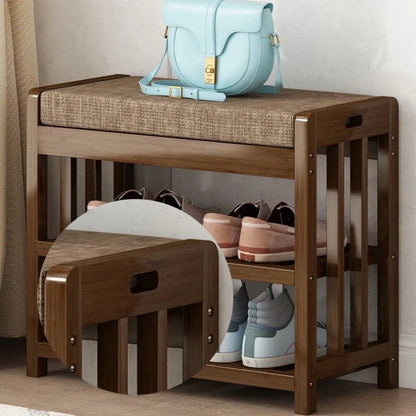 Shoe change stool Home door entry bench Solid wood shoe stool Storage shoe rack Simple bench Soft bag Sofa stool