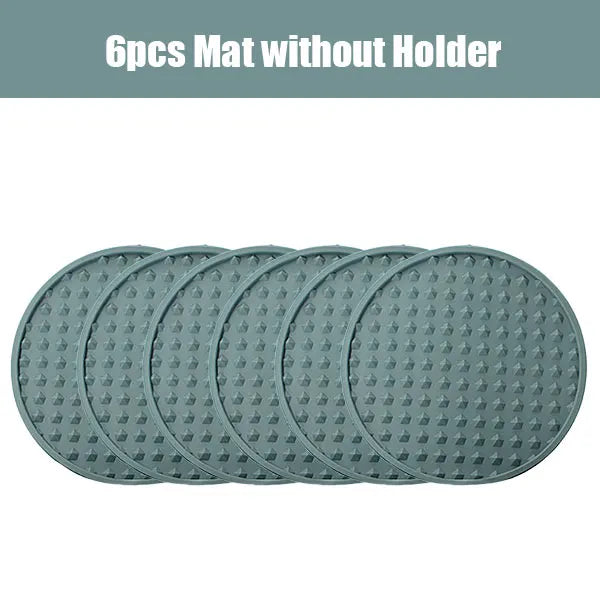 6/7 Pcs Silicone Drink Coasters with Holder Heat Resistant Cup Dish Drying Mat Tabletop Protection Non-Slip Coasters for Drinks