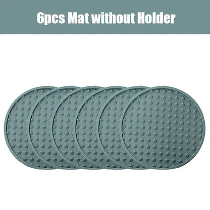 6/7 Pcs Silicone Drink Coasters with Holder Heat Resistant Cup Dish Drying Mat Tabletop Protection Non-Slip Coasters for Drinks