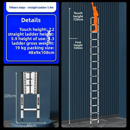 Stainless steel telescopic ladder thickened straight ladder folding herringbone ladder portable household ladder