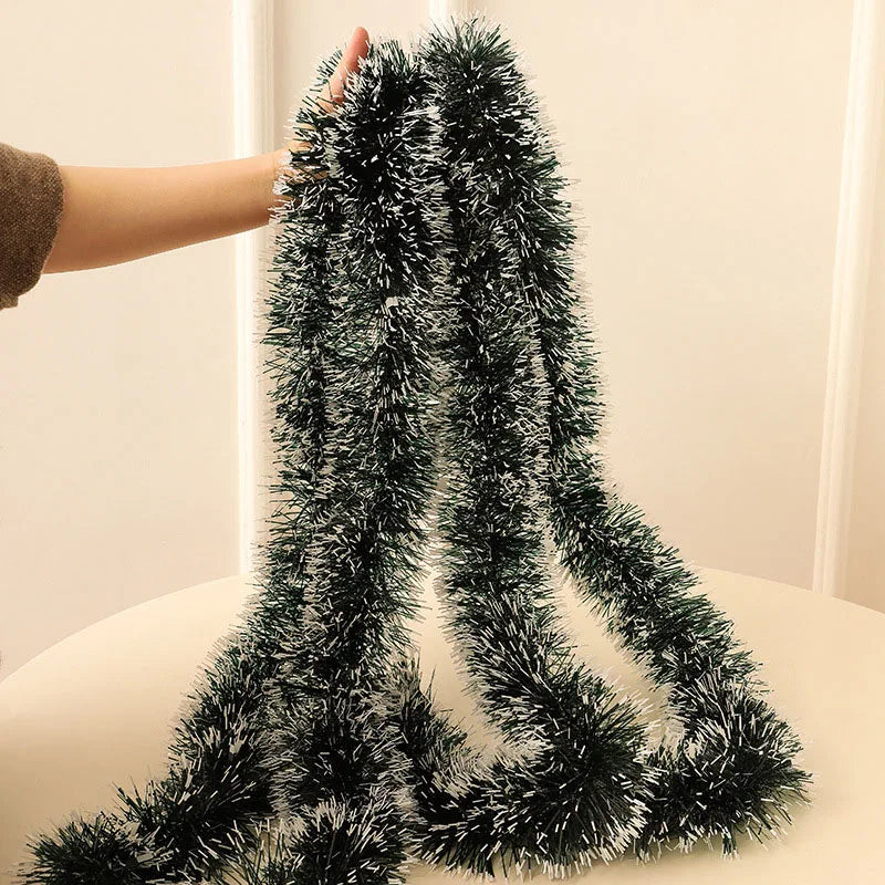 2/4MGreen Christmas Tree Decoration Ribbon Garland Christmas TreeBar Tops Ornaments Xmas Tinsel Grass Ring Family Reunion Party