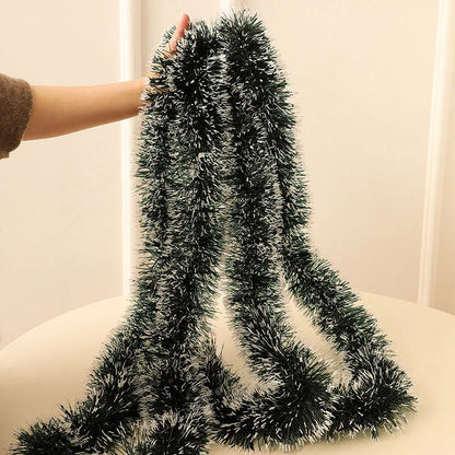 2/4MGreen Christmas Tree Decoration Ribbon Garland Christmas TreeBar Tops Ornaments Xmas Tinsel Grass Ring Family Reunion Party