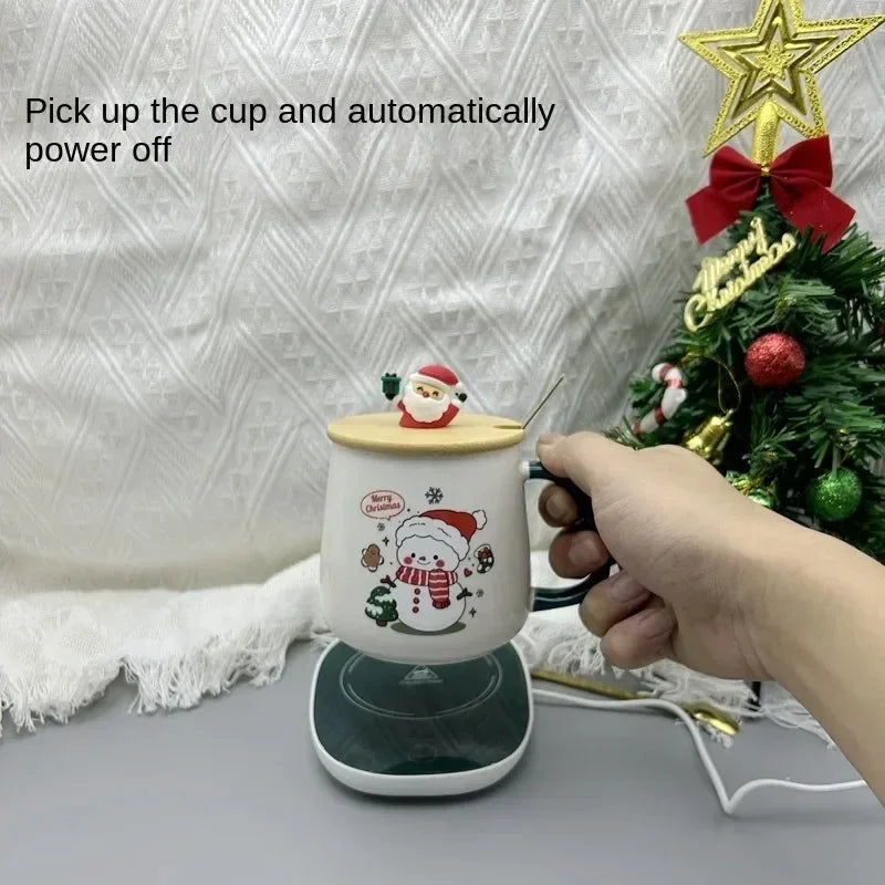 Christmas Gift New Year Set:55 ℃ Thermostat Mugs Cup Santa Claus Ceramic Cup with Lid Spoon Mugs Coffee Cups for Office or Home
