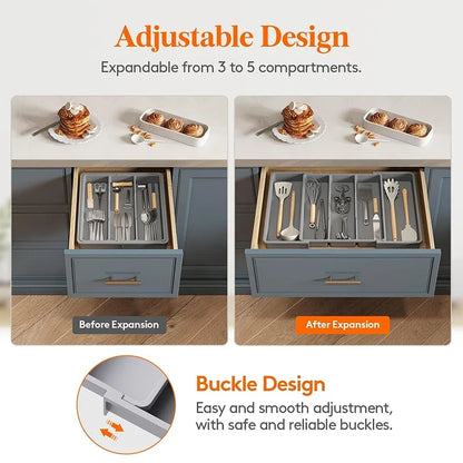 Expandable Utensil Organizer for Kitchen Drawers Large Silverware Drawer Organizer Divider Adjustable Cooking Utensil Tray