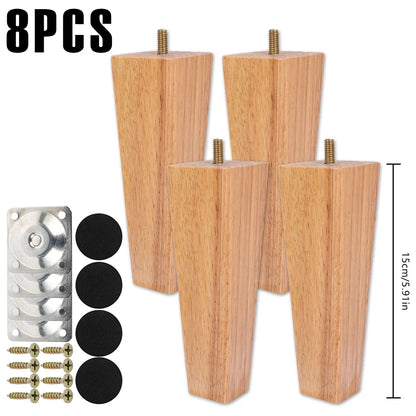4/8Pcs Square Furniture Feet 6/10/15cm Solid Wood Sofa Legs Replacement Height Furniture Legs with Screws Mounting Plate Pads