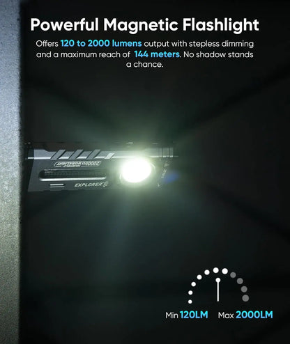 Rechargeable Magnetic Flashlight, 2000 Lumens with RGB and UV Light for Outdoor Use