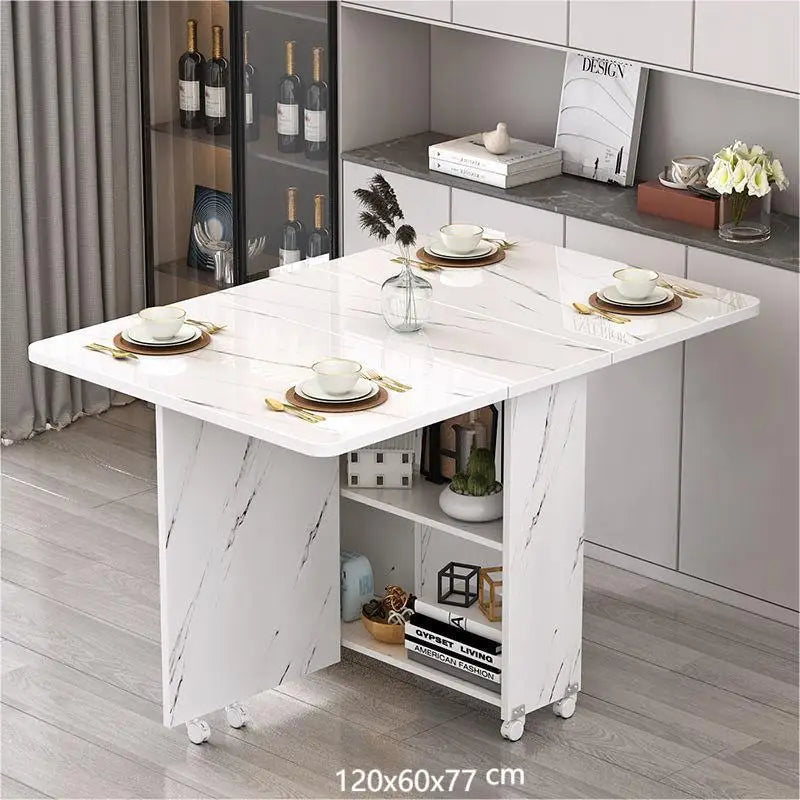 Folding dining table household multifunctional belt wheel movable rectangular restaurant dormitory dining table