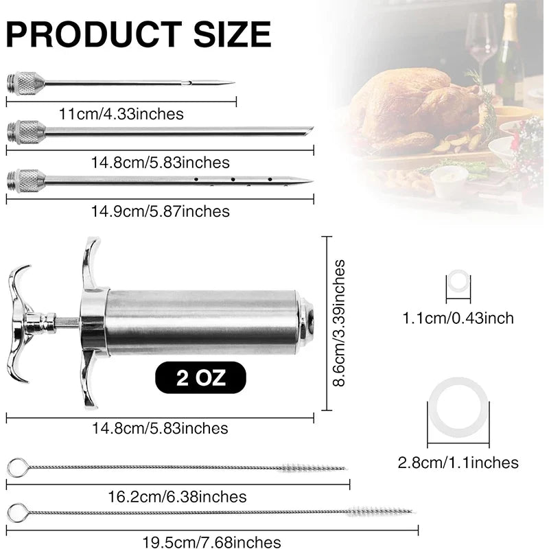 Meat Injector Syringe Kit Stainless Steel BBQ Marinade Injector Kit Kitchen Turkey Injector Syringe with 3 Marinade Needles Y213