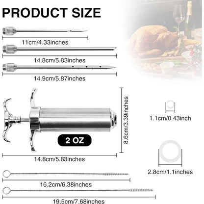Meat Injector Syringe Kit Stainless Steel BBQ Marinade Injector Kit Kitchen Turkey Injector Syringe with 3 Marinade Needles Y213