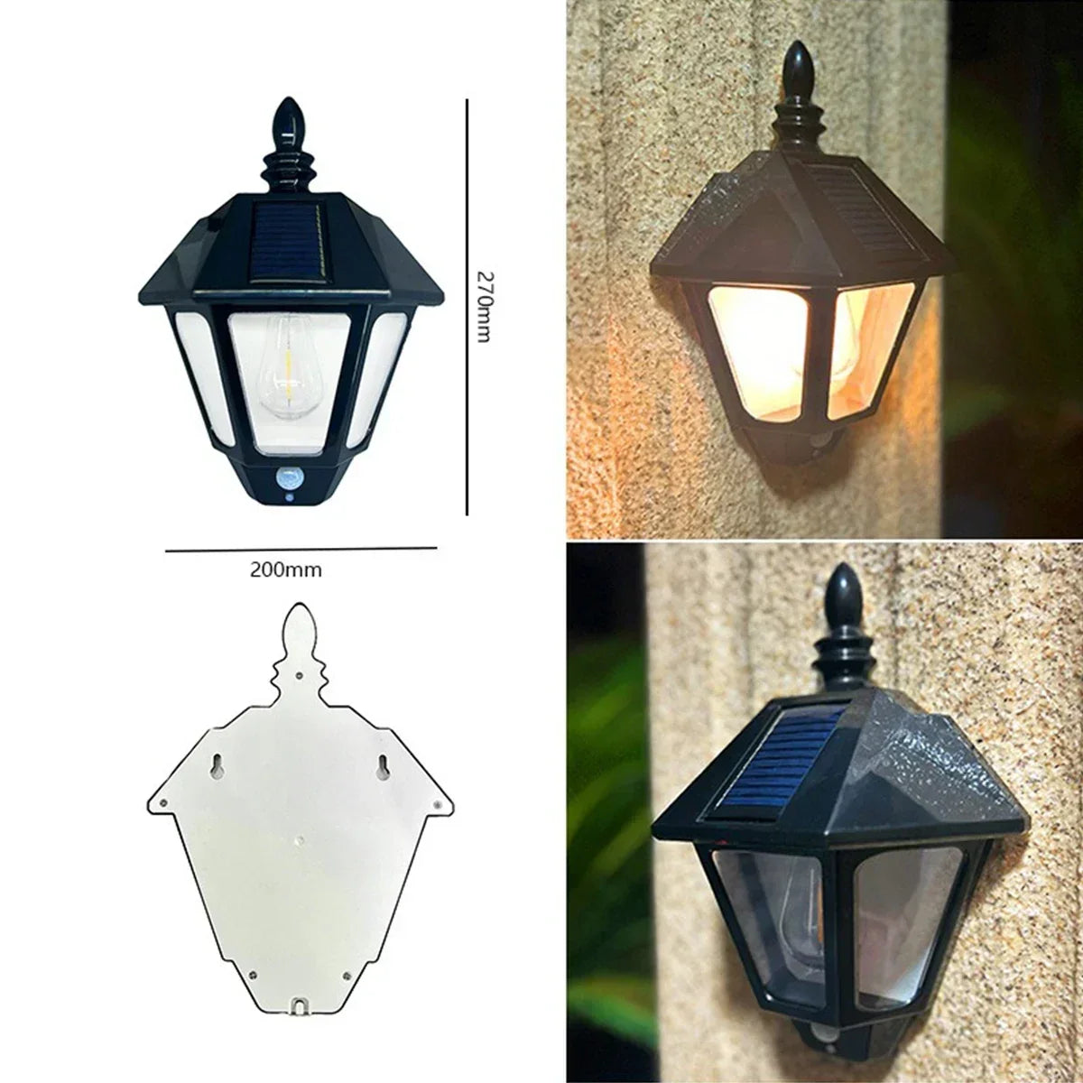 LED Outdoor Solar Wall Light Human Motion Sensing Retro Powered Lamp Waterproof Villa Garden Balcony Decorative Wall Lamp