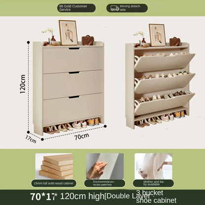 Solid wood ultra-thin flip shoe cabinet, home use, entrance door, foyer storage cabinet, new style wall-mounted shoe rack