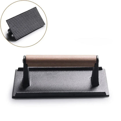 1pc Cast iron Rectangular Meat Press Round Heavy-Duty Steak Burger Press Barbecue Press For Flat Top Grill Hamburger Grinder