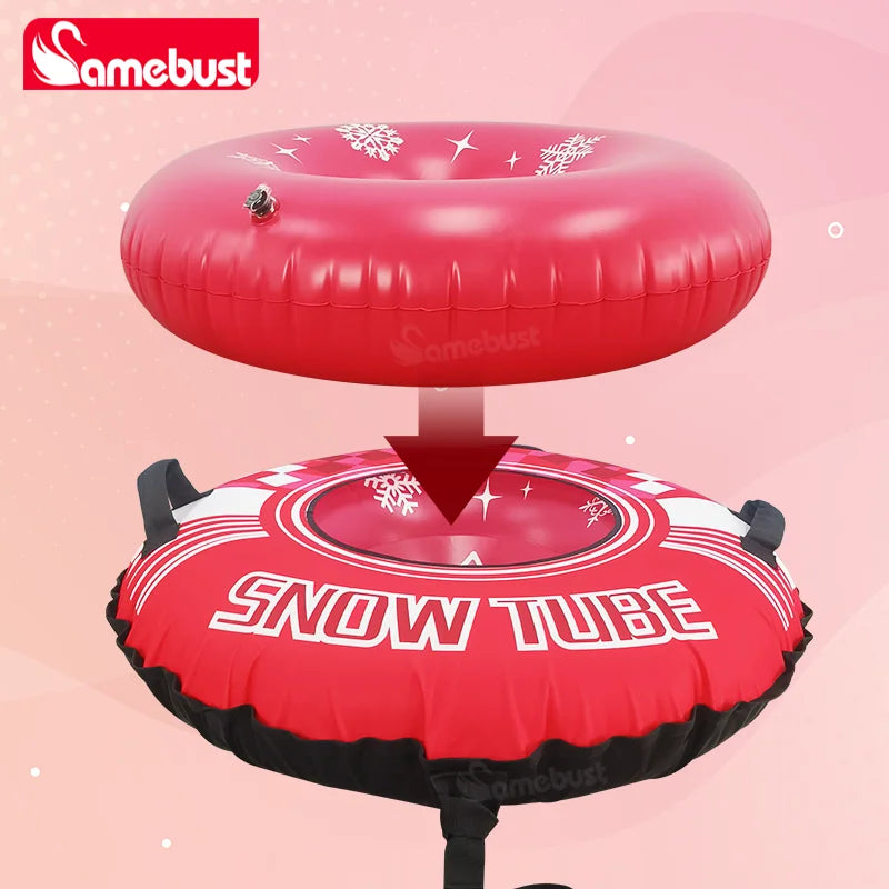 Camebust 47Inch New Inflatable Ski Ring with Oxford Cloth Cover Winter Snow Tube, Rose Red