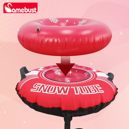 Camebust 47Inch New Inflatable Ski Ring with Oxford Cloth Cover Winter Snow Tube, Rose Red