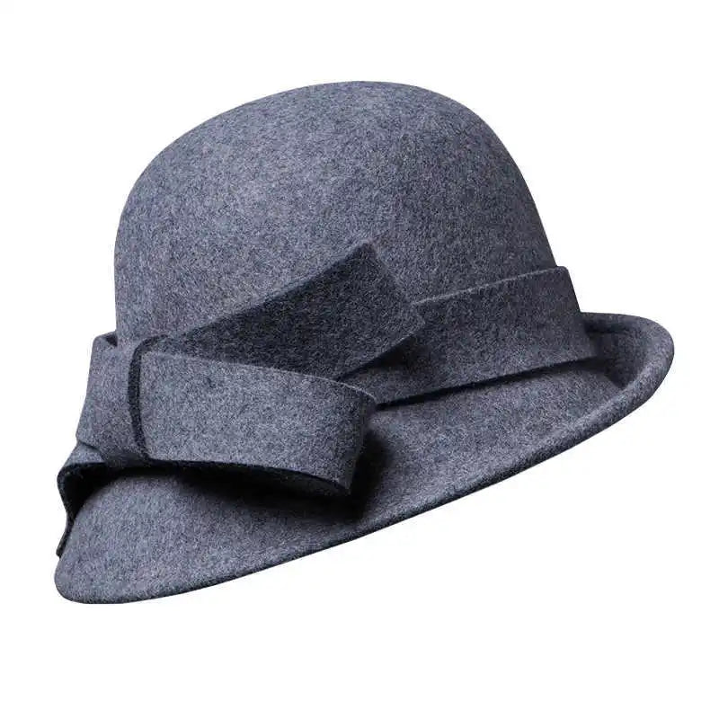 Hat Children Elegant Retro Woolen Top Hat Curled Edge Bow Fashion Pot Hat Big Head Circumference Felt Palace Hat
