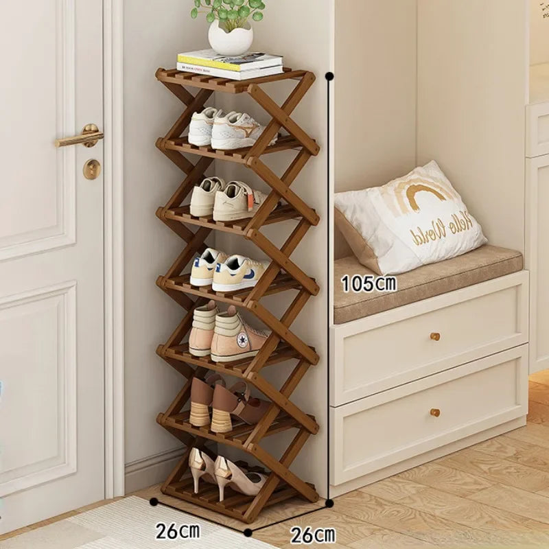 Shoe Rack Bamboo Made Telescopic Doorway Shoe Rack No Installation Required Frame Multi Layer Household Foldable Shoes Shelves