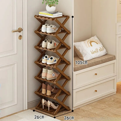 Shoe Rack Bamboo Made Telescopic Doorway Shoe Rack No Installation Required Frame Multi Layer Household Foldable Shoes Shelves
