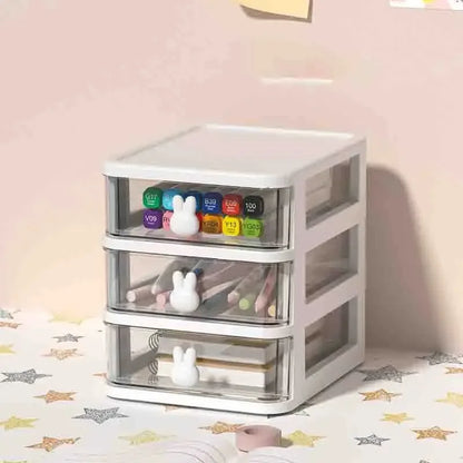 2-5 Layers Clear Stacking Drawer Organizer Multi-Tier PP Storage Box Cartoon for Office/Beauty Products, Modular Desktop System