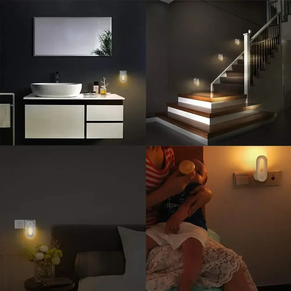 LED Plug Night Light EU/US  Wall Socket Lamp With Twilight Sensor Energy Saving Kids Room Bedroo Portable Night Lights
