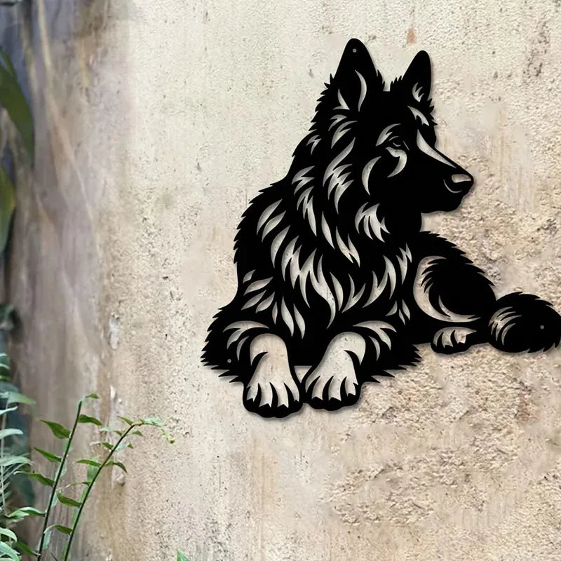 Artistic Metal German Shepherd Wall Art - Iron Silhouette Sculpture, Ideal for Outdoor Garden & Indoor Living Room Decor