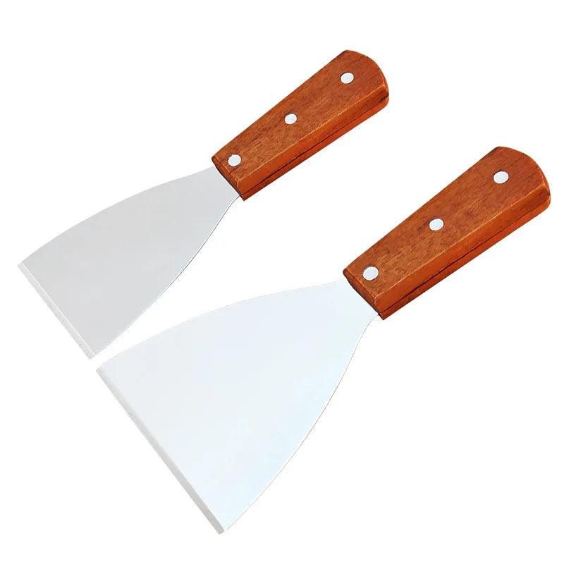 Wooden Handle Stainless Steel Oblique Spatula Steak Burger Pancake Pizza Scraper Shovel Kitchen Cooking Tools Barbecue Utensils