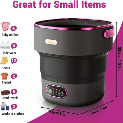 Collapsible Mini Washing Machine and Spin Dryer 13L Portable Washer 3 Cleaning Modes for Baby Clothes Underwear Socks Travel RV