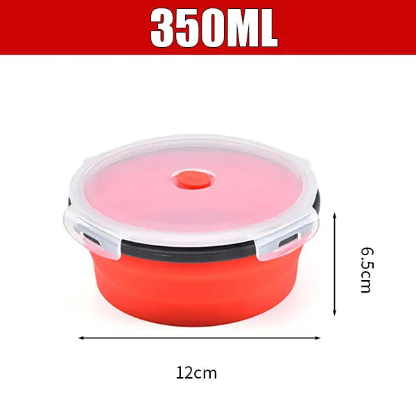 Round Silicone Folding Lunch Box Microwave Folding Bowl Portable Folding Food Container Box Salad Bowl With Lid