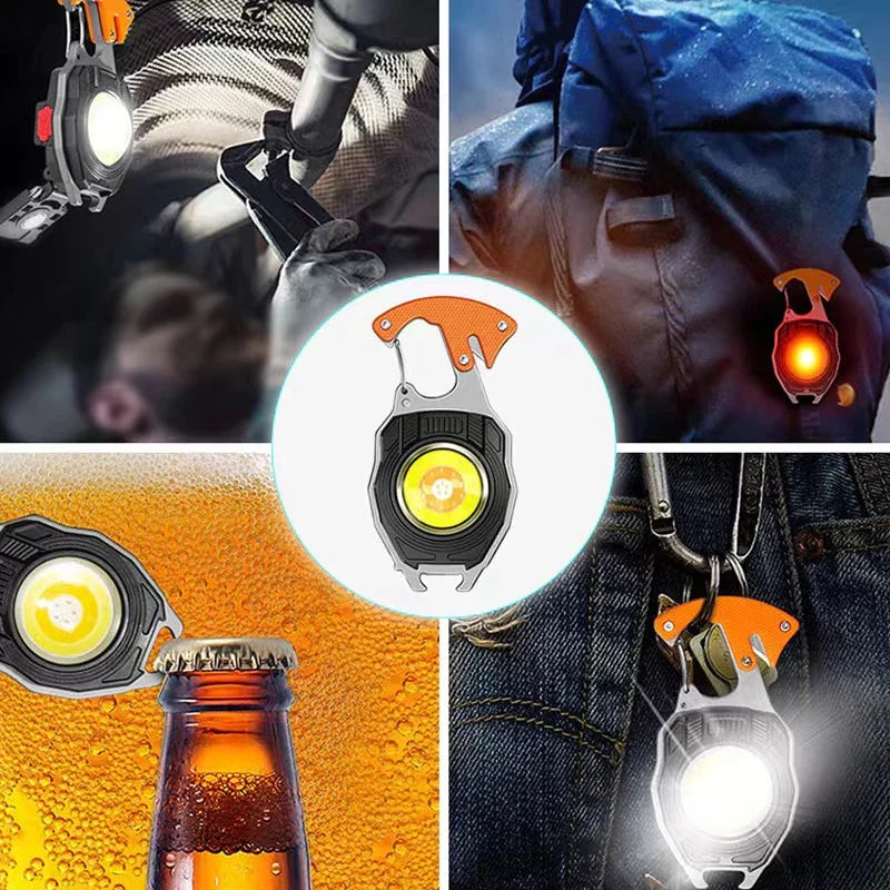 COB Keychain Work Light Flashlights, 7 Lighting Modes, Rechargeable Multi-Function Lights Seat Belt Cutter, Screwdriver, Whistle