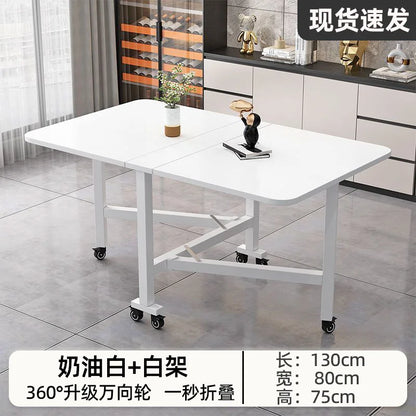 Folding dining table for small household multifunctional folding rock board table rectangular living room movable dining table
