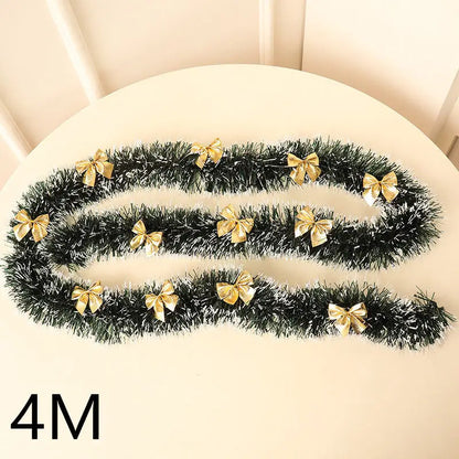 2/4MGreen Christmas Tree Decoration Ribbon Garland Christmas TreeBar Tops Ornaments Xmas Tinsel Grass Ring Family Reunion Party