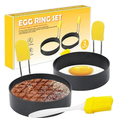 Round Egg Rings Set Stainless Steel Egg Shaper Mold with Silicone Anti-scald Handle Nonstick Egg Cooker Ring for Frying Eggs